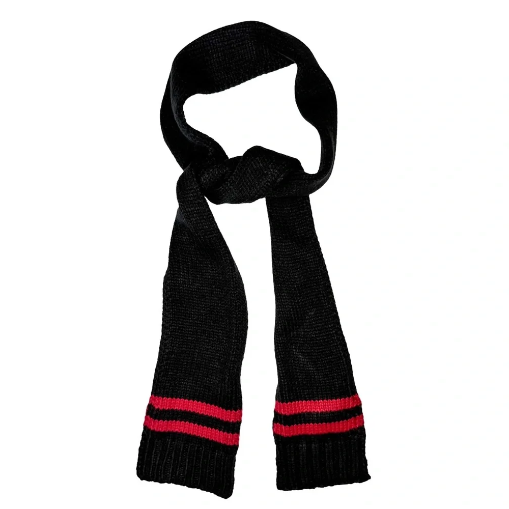 Capelli NY Kids Classic Black Knit Scarf With Red Stripes